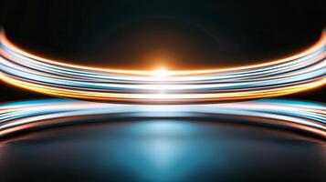 Abstract light trails create a dynamic visual effect, illuminating a dark background photo