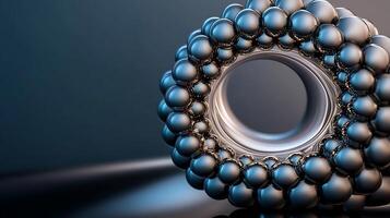 Abstract metallic sculpture with spherical elements against a smooth gradient background photo