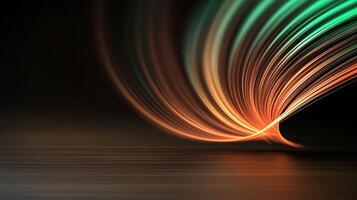 Abstract light trails creating a vibrant wave effect against a dark background photo