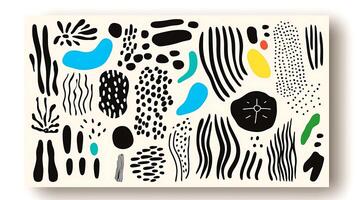 Abstract patterns with colorful shapes and lines on a light background, suitable for design use photo