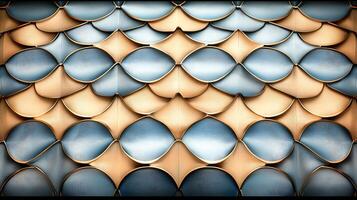 Abstract pattern of interlocking shapes in gold and blue tones, creating a textured background photo
