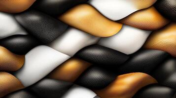 Abstract pattern of interwoven textures in black, white, and gold tones creating depth and flow photo