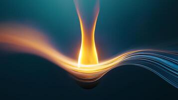 Abstract representation of a flame merging with flowing blue lines against a dark background photo