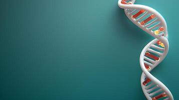 Abstract representation of a DNA double helix on a teal background, symbolizing genetics and research photo