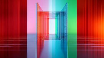 Abstract representation of colorful geometric structures reflecting light in a surreal environment photo