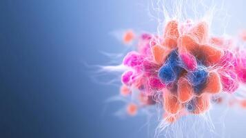 Abstract representation of a molecular structure with vibrant colors and electric energy in a blue background photo