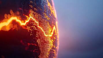 Abstract representation of a glowing globe with a fluctuating line, symbolizing global trends photo