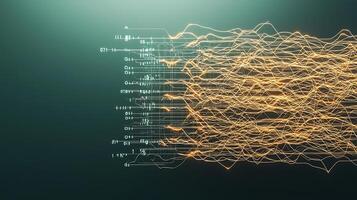 Abstract representation of data flow with glowing lines and numbers against a dark background photo