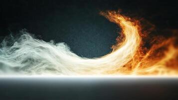 Abstract representation of dynamic flames swirling in a smoky background, creating visual energy photo