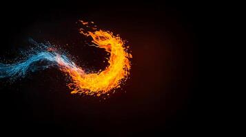 Abstract representation of fire and water blending together in a dynamic swirl against a dark backdrop photo