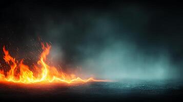 Abstract representation of fire and smoke blending in a dark environment, creating a dramatic backdrop photo