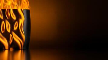 Abstract representation of flames dancing above a reflective surface in a dark environment photo