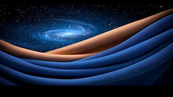 Abstract representation of flowing fabric against a cosmic background with a galaxy visible photo