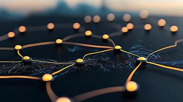 Abstract representation of interconnected nodes and pathways illustrating digital network technology photo