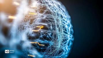 Abstract representation of interconnected digital networks with glowing elements in a dark background photo