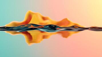 Abstract representation of vibrant waves reflecting colorful mountains at sunset, creating a serene atmosphere photo