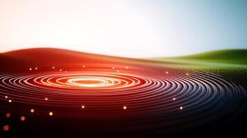 Abstract representation of rippling waves in vibrant colors across a serene landscape photo