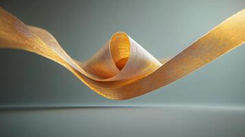 Abstract ribbon-like structure gracefully twisting in mid-air against a soft gradient background photo