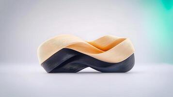Abstract sculpture with flowing curves in soft colors against a minimalistic background photo