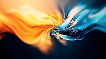 Abstract swirling colors of orange and blue blending together with a smooth, dynamic flow photo