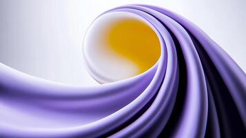 Abstract swirl of purple and yellow fabric creating a dynamic visual effect in a minimalist setting photo