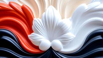 Abstract swirls of cream and vibrant colors blending together, creating a dynamic visual texture photo