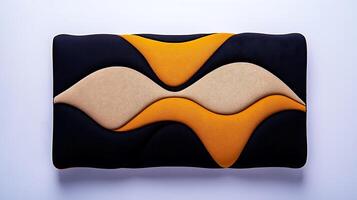 Abstract textile design featuring wavy patterns in black, orange, and beige on a white background photo