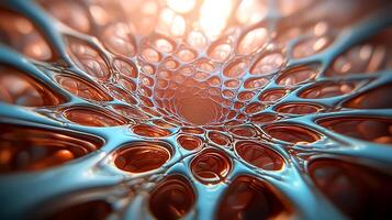 Abstract visualization of a fluid-like tunnel with organic shapes and warm lighting effects photo