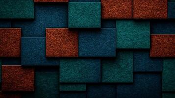 Abstract textured wall with colorful blocks in blue and red tones, creating a modern aesthetic photo