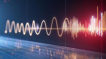 Abstract visualization of sound waves in a digital environment with vibrant colors and patterns photo