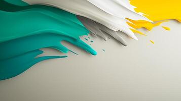 Abstract waves of colorful paint in teal, white, gray, and yellow on a smooth background photo