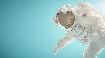 Astronaut floating in space against a serene blue backdrop with distant stars twinkling photo