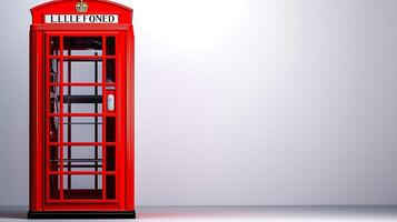 Classic red telephone booth standing alone against a minimalist background, evoking nostalgia photo