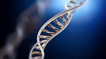Close-up of a DNA double helix structure, showcasing intricate details against a blurred background photo