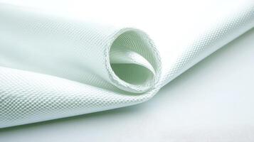 Close-up of a rolled white textured fabric showcasing its smooth surface and subtle patterns photo