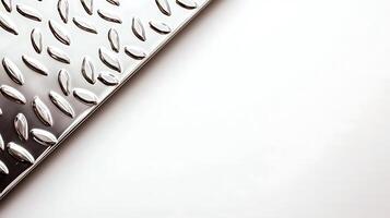 Close-up of a shiny metal surface with a textured pattern against a soft white background photo