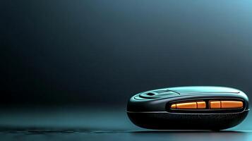 Close-up of a sleek, modern device on a smooth surface with soft lighting and shadows photo