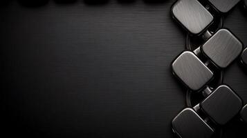 Close-up of a sleek, modern black chain on a brushed metal background with subtle reflections photo