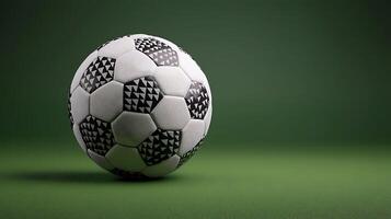 Close-up of a soccer ball on a green background, emphasizing its design and texture photo