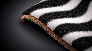 Close-up of a soft, textured blanket with a zebra pattern, elegantly draped on a dark surface photo