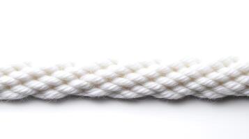 Close-up of a tightly woven white rope against a clean white background, ideal for textile use photo