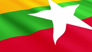 Myanmar Flag Waving Gently in the Wind, Close-Up Full-Frame Perspective, Soft Fabric Texture, Slow Motion, Natural Movement, Waving Flag Background video