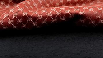Close-up of textured fabric draped elegantly over a dark surface, showcasing intricate patterns photo