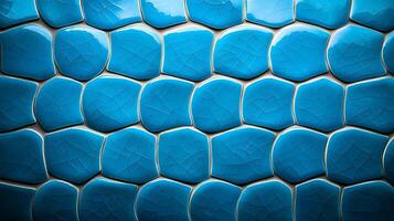 Close-up of textured blue tiles arranged in a pattern, showcasing intricate details and reflections photo