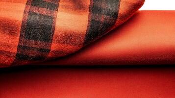 Close-up of vibrant red fabric layered with a checkered pattern, showcasing texture and color photo
