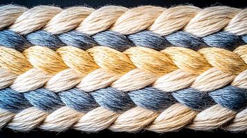 Close-up view of a braided rope showcasing intricate patterns and color variations photo