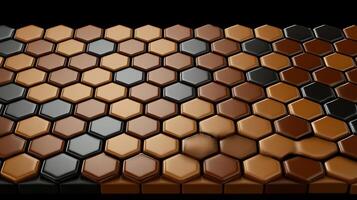 Close-up view of a hexagonal tile pattern showcasing various shades of brown and black, ideal for design use photo