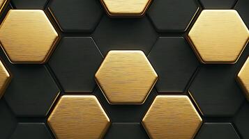 Close-up view of a textured hexagonal pattern featuring golden and black elements, ideal for backgrounds photo