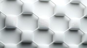 Close-up view of a textured hexagonal pattern showcasing smooth, white surfaces and subtle shadows photo