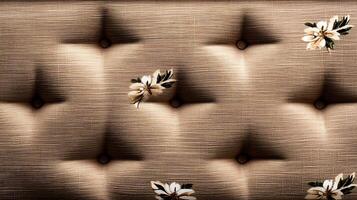 Close-up view of a patterned fabric with floral designs, showcasing texture and detail photo